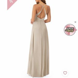 NWT floor length taupe formal or bridesmaid dress.  Size A6 (street size 4)